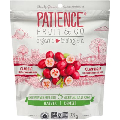 Patience Fruit & Co Organic Classic Dried Cranberries Sweetened with Apple Juice Halves 227 g 