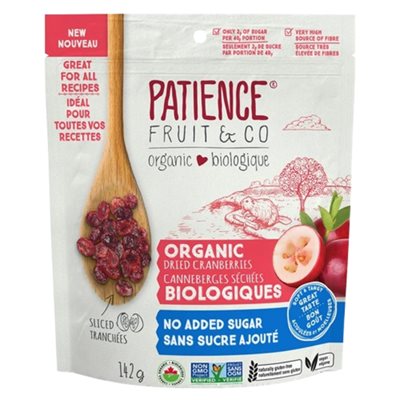 Patience Organic Dried Cranberries- No sugar added 142g