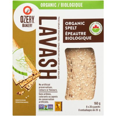 Ozery Bakery Lavash Craquelins Minces aux Grains épeautre Biologique 8 Emballages x 20 g (160 g)