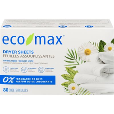 Ecomax dryer sheets unscented 80 sheets 