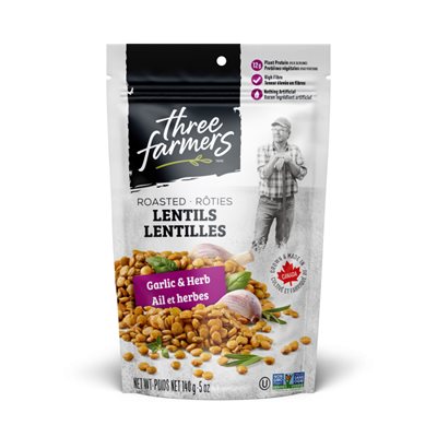 Three Farmers Roasted Lentils - Garlic & Herb 140g