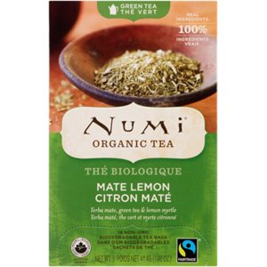 Numi Green Tea Mate Lemon Organic 18 Non GMO Tea Bags
