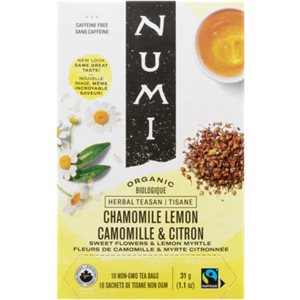 Numi Herbal Teas Chamomile Lemon Organic 18 Non GMO Tea Bags