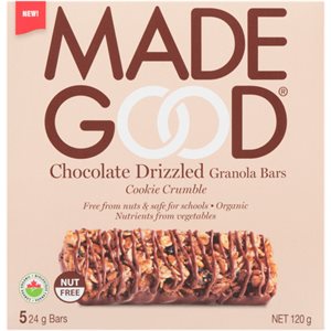 Made Good Barres Granola avec Filet de Chocolat Croustillant de Biscuits 5 Barres x 24 g (120 g)