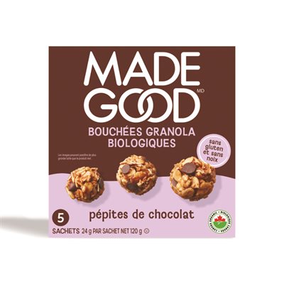 Made Good Bouchées Granola Pépites de Chocolat 5 Emballages d'Une Portion x 24 g (120 g)