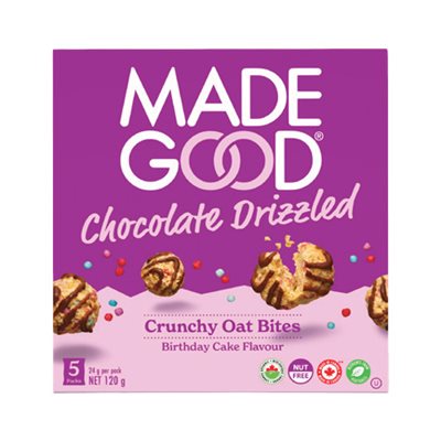 Made Good Birthday Cake Flavour Chocolate Drizzled Crunchy Oat Bites 120G