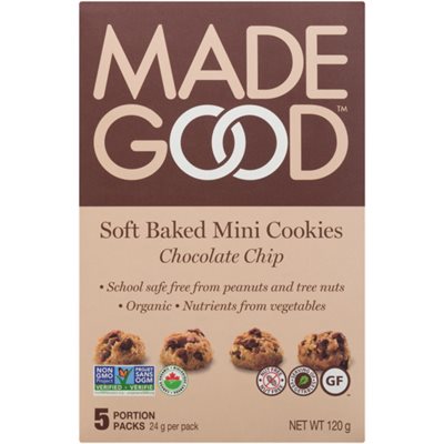 Made Good Mini-Biscuits Moelleux Grains de Chocolat 5 Emballages d'une Portion x 24 g (120 g)