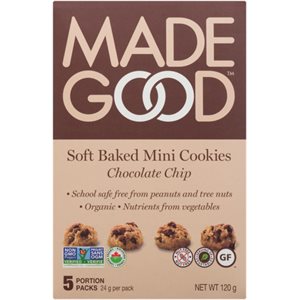 Made Good Mini-Biscuits Moelleux Grains de Chocolat 5 Emballages d'une Portion x 24 g (120 g) bio