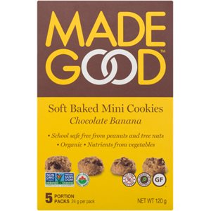 Made Good Soft Baked Mini Cookies Chocolate Banana 5 Portion Packs x 24 g (120 g) 