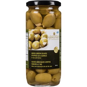 Ariston Olives Grecques Vertes Farcies à l'Ail-Saumure de Sel de Mer