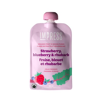 Impress Organic Strawberry, Blueberry & Rhubarb Cold-Pressed Puree (Pouch) 85Ml