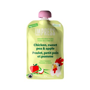 Impress Organic Chicken, Sweet Pea & Apple Cold-Pressed Puree (Pouch) 90G