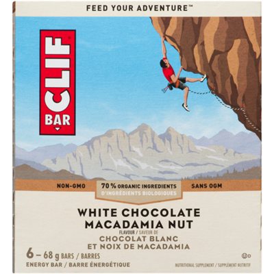 Clif Bar Barre énergétique Saveur de Chocolat Blanc et Noix de Macadamia 6 Barres x 68 g