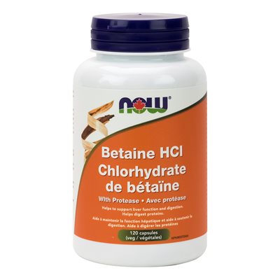 Now Betaine HCL 648mg with protease 120vcap 