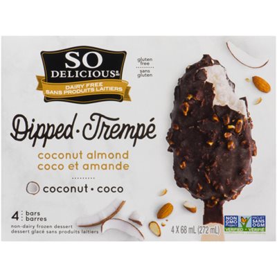 So Delicious Sans Produits Laitiers Trempé Dessert Glacé Sans Produits Laitiers Coco et Amande 4 Barres x 68 ml (272 ml)