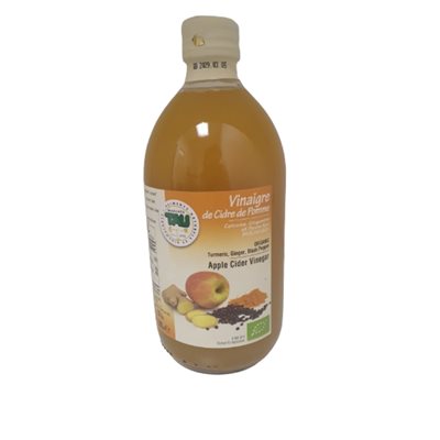 Tau Vinaigre de cidre de pomme biologique avec curcuma, gingembre et poivre noir 500 ml