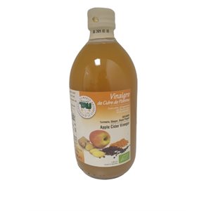 Tau Vinaigre de cidre de pomme biologique avec curcuma, gingembre et poivre noir 500 ml