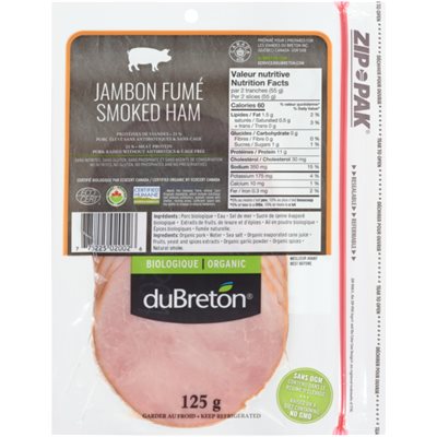 duBreton Organic Smoked Sliced Ham 125g