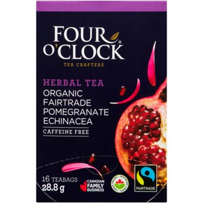 Four O'Clock Herbal Tea Organic Fairtrade Pomegranate Echinacea 16 Teabags 28.8 g 28.8g