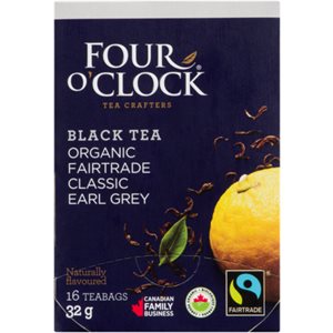 Four O'Clock Black Tea Organic Fairtrade Classic Earl Grey 16 Teabags 32 g 32g