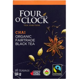 Four O'Clock Chai Organic Fairtrade Black Tea 16 Teabags 32 g 32g