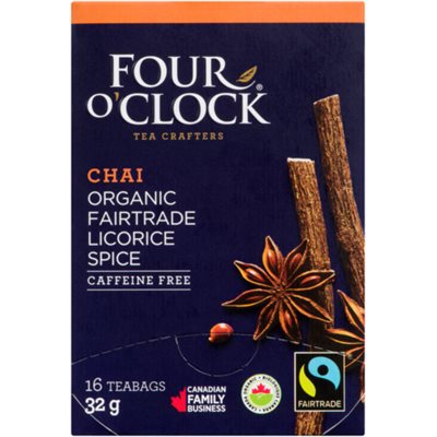 Four O'Clock Chai Organic Fairtrade Licorice Spice 16 Teabags 32 g 32g