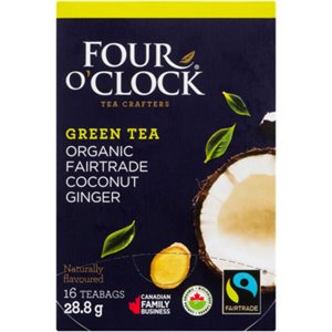 Four O'Clock Green Tea Organic Fairtrade Coconut Ginger 16 Teabags 28.8 g 28.8g