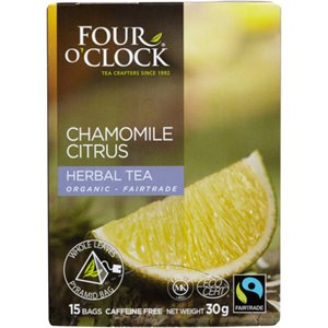 Four O'Clock Organic - Fairtrade Chamomile Citrus Herbal Tea 15 Bags 30 g