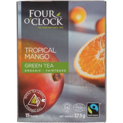 Four O'Clock Organic - Fairtrade Tropical Mango Green Tea 15 Bags 37.5 g