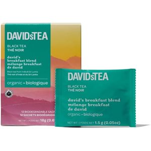 David's Tea thé breakfast de david biologique 12 sachets