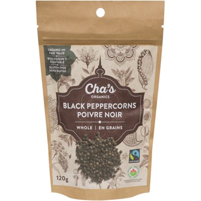 Cha's Organics Black Peppercorns Whole 120 g 120g