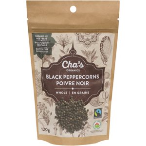 Cha's Organics Whole Black Peppercorns 120 g 