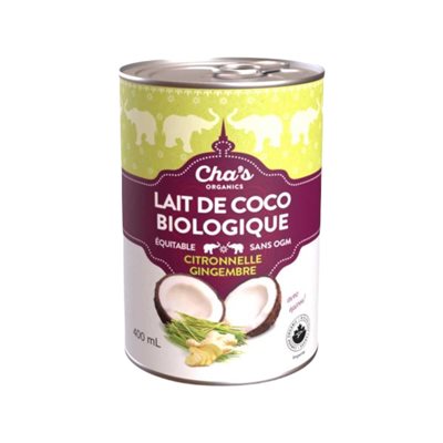 Cha's Organics Lait de Coco Biologique Citronnelle Gingembre 400 ml