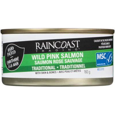 Raincoast Trading Saumon rose sauvage traditionnel avec peau et arêtes 160 g
