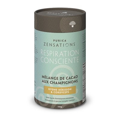 Purica Mélange de cacao avec champignons micronisés biologiques Lion's Mane & Cordyceps. 1400-1600mg / portion