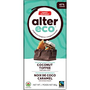Organic Coconut Toffee Dark Salted 47% Chocolate Bar 80G