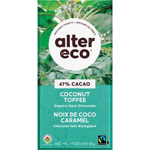 Organic Coconut Toffee Dark Salted 47% Chocolate Bar 80G