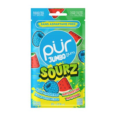 Pur Jumbo Gum Sourz Blue Raspberry & Watermelon 20Pcs