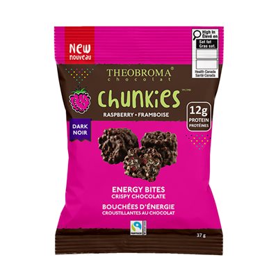 Theobroma Chocolat Noir Équitable 72 % Chunkies – Framboise 37g