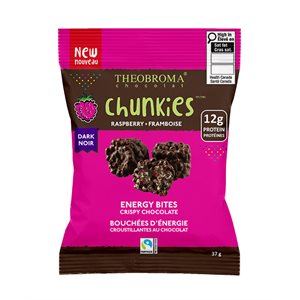 Theobroma Chocolat Noir Équitable 72 % Chunkies – Framboise 37g