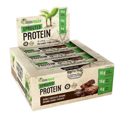 Iron Vegan Sprouted Protein Double Chocolate Brownie 12 Protein Bar x 64 g (768 g) 