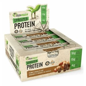 Iron Vegan Sprouted Protein Peanut Chocolate Chip 12 Protein Bar x 62 g (744 g) 