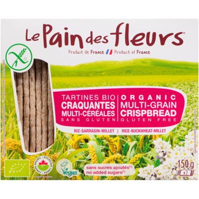 Le Pain des Fleurs Organic Multi-Grain Crispbread Rice Buckwheat Millet 150 g 150g e