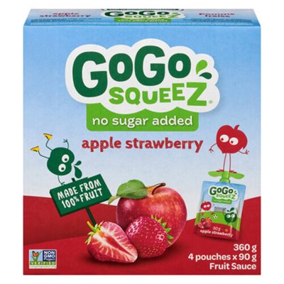 GoGo Squeez Fruit Sauce Apple Strawberry Organic 4 Pouches x 90 g (360 g)