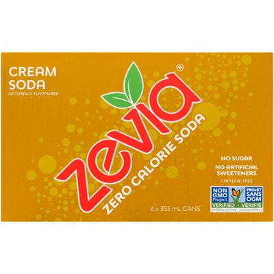 Zevia Zero Calorie Soda Cream Soda 6 Cans x 355 ml 