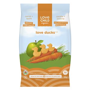 Love Child Organics Love Ducks Collation de Mais Biologique Carotte + Pomme 9+ Mois 30 g