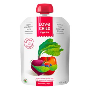 Love Child Purée De Pomme, Fraise, Betterave Et Myrtille Biologique 128 Ml