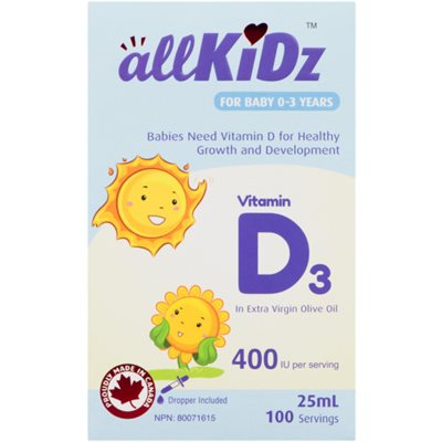 allKiDz Vitamin D‚ƒ in Extra Virgin Olive Oil for Baby 0-3 Years 25 ml 25ML