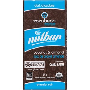 Zazubean Nutbar Chocolat Noir Noix de Coco & Amande 85 g