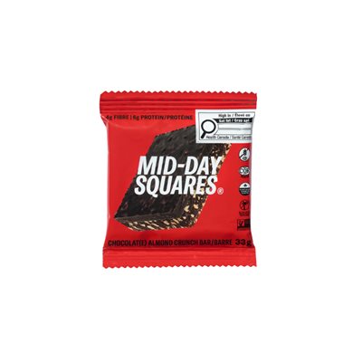 Mid-Day Squares Croquant aux amandes barre chocolatée fonctionnelle 33g